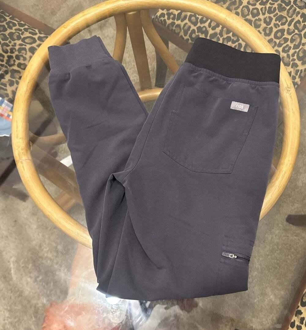 FIGS Zamora Jogger Scrub Pants XXS Charcoal Grey Pink Drawstring